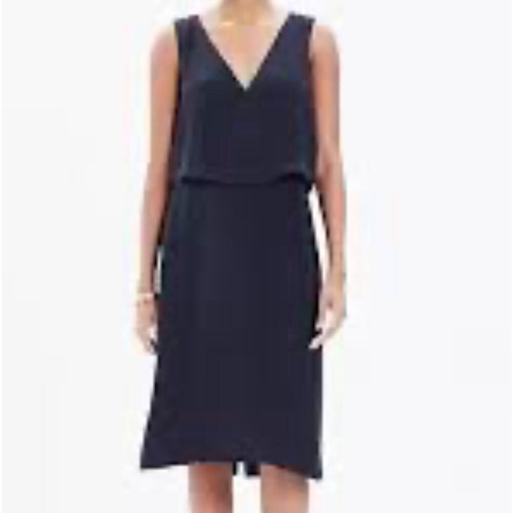 Madewell 8 Luminous Overlay Dress Popover Layered Tiered‎ Black Satin Seamless